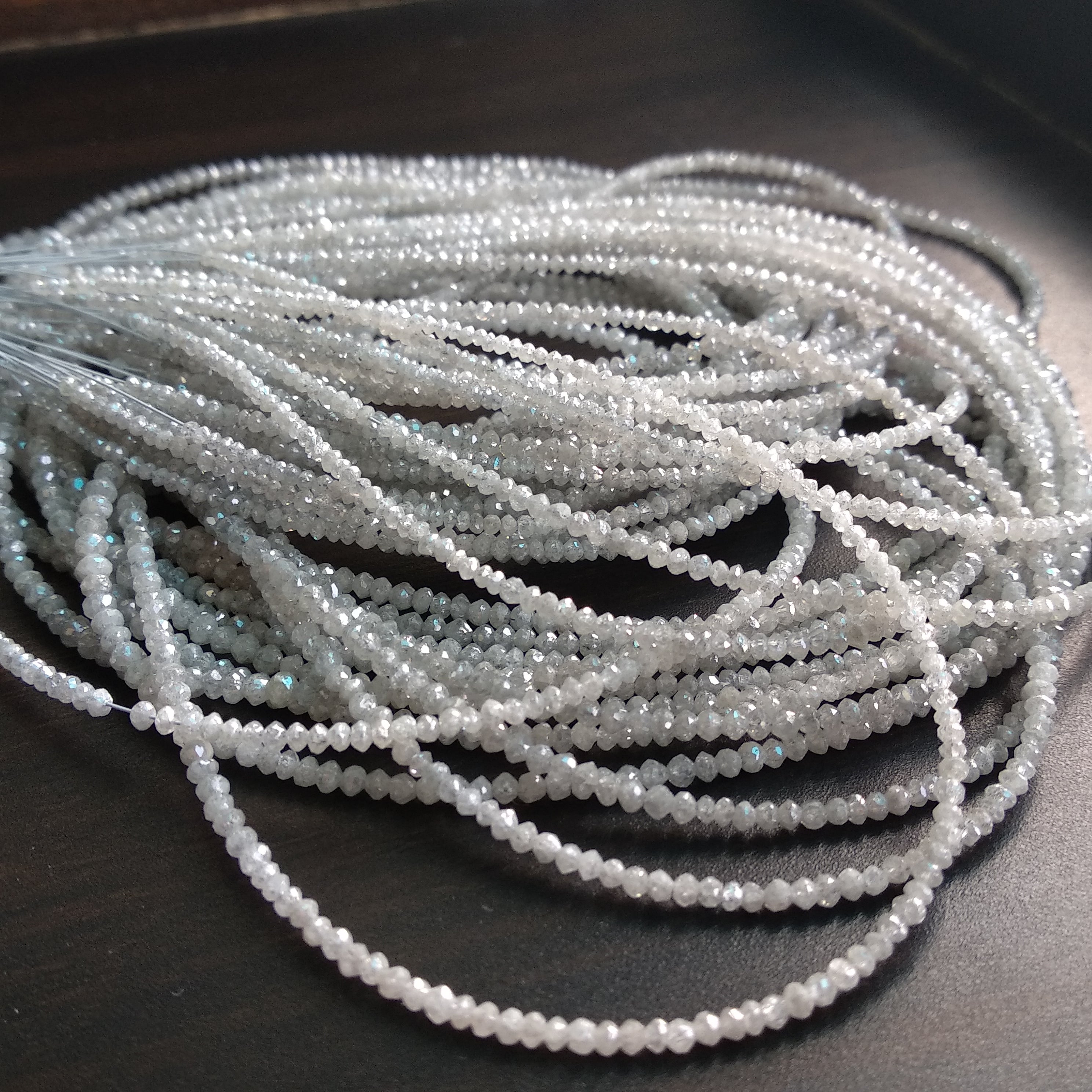 13.00 Carat Natural White Color Polished Round Loose Diamonds Beads 16" Strand Necklace, 1.50 to 2.25 MM Size