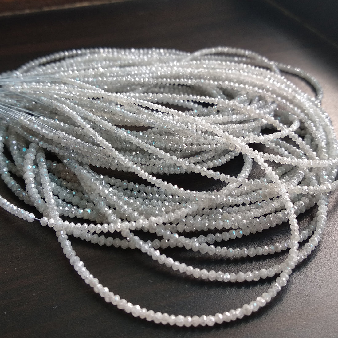 13.00 Carat Natural White Color Polished Round Loose Diamonds Beads 16" Strand Necklace, 1.50 to 2.25 MM Size