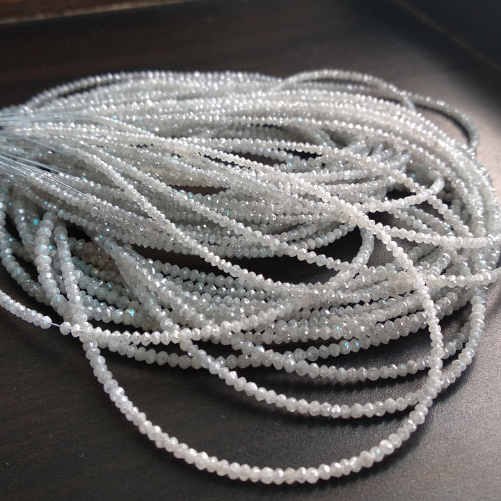 13.00 Carat Natural White Color Polished Round Loose Diamonds Beads 16" Strand Necklace, 1.50 to 2.25 MM Size