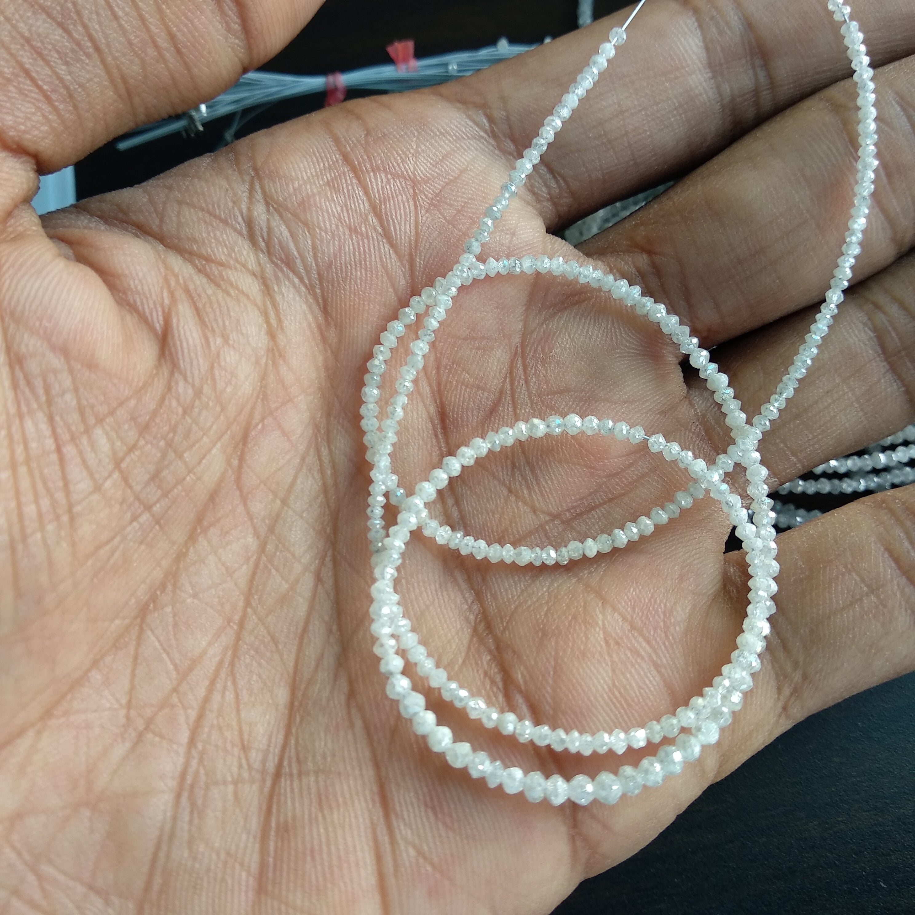 13.00 Carat Natural White Color Polished Round Loose Diamonds Beads 16" Strand Necklace, 1.50 to 2.25 MM Size