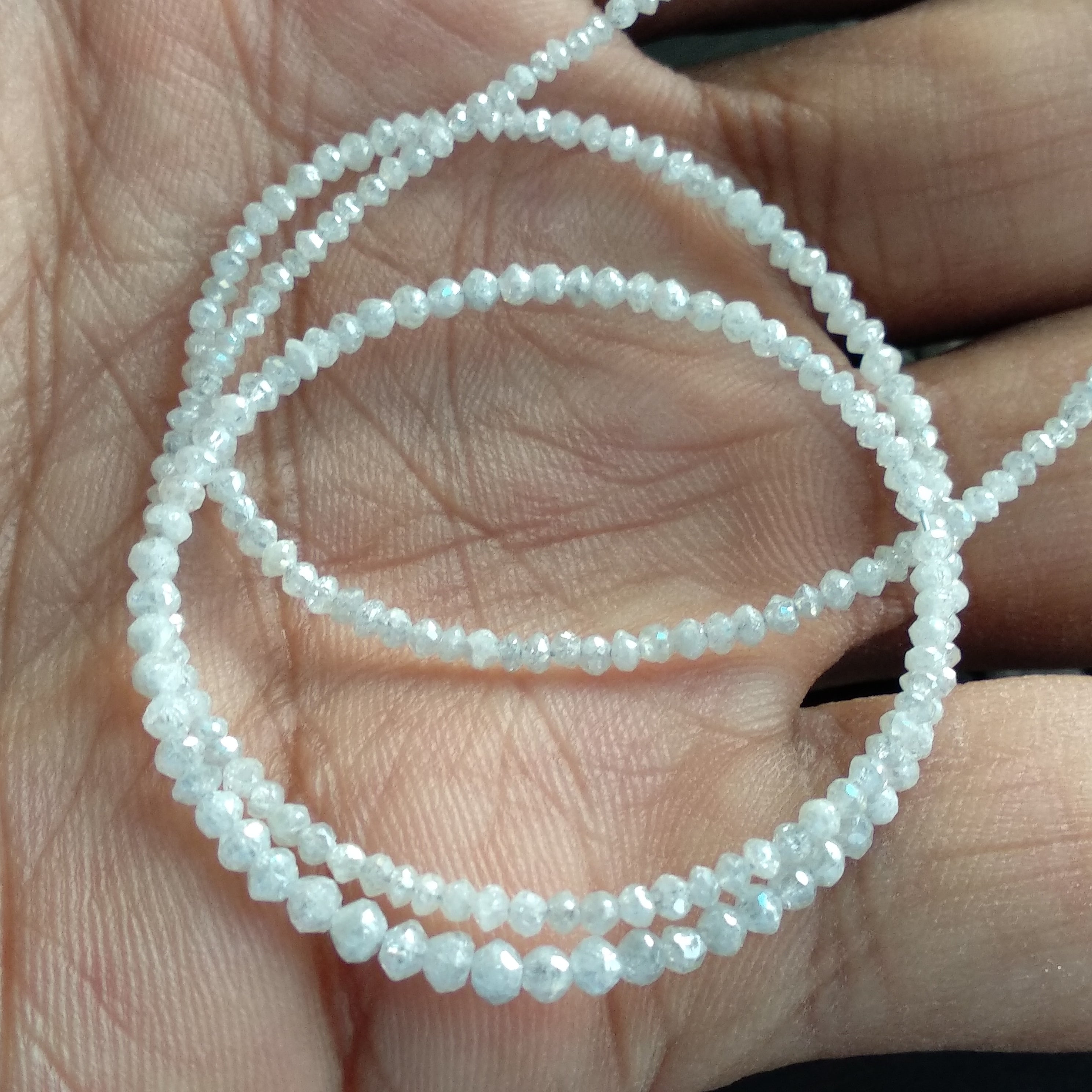13.00 Carat Natural White Color Polished Round Loose Diamonds Beads 16" Strand Necklace, 1.50 to 2.25 MM Size