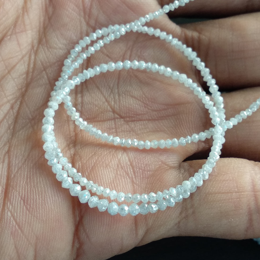 13.00 Carat Natural White Color Polished Round Loose Diamonds Beads 16" Strand Necklace, 1.50 to 2.25 MM Size