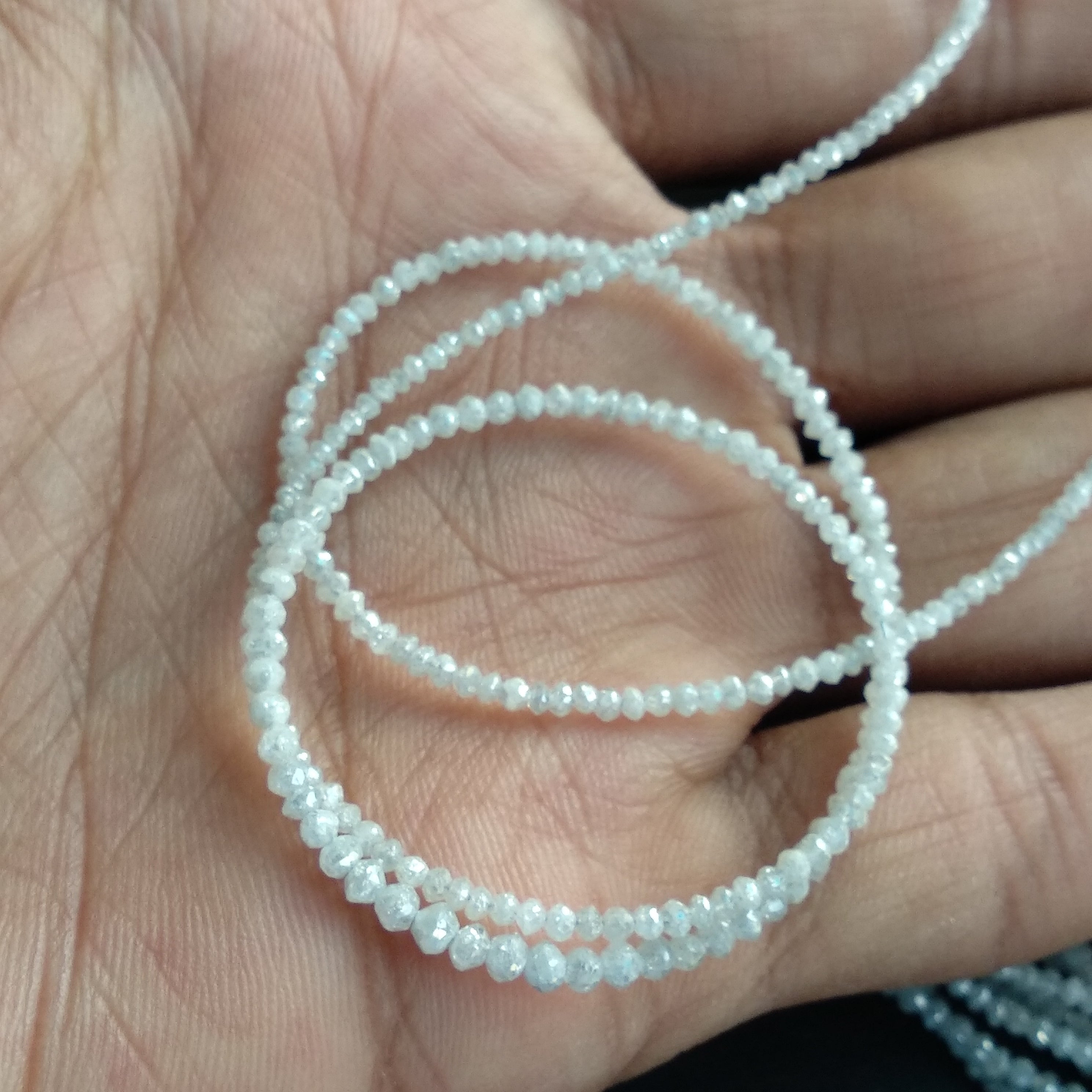 13.00 Carat Natural White Color Polished Round Loose Diamonds Beads 16" Strand Necklace, 1.50 to 2.25 MM Size