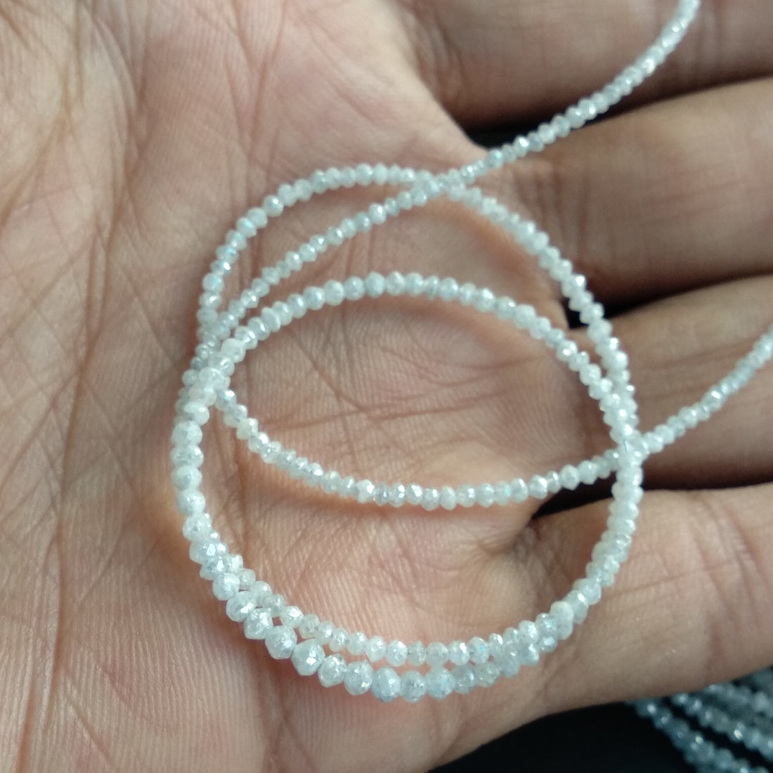 13.00 Carat Natural White Color Polished Round Loose Diamonds Beads 16" Strand Necklace, 1.50 to 2.25 MM Size