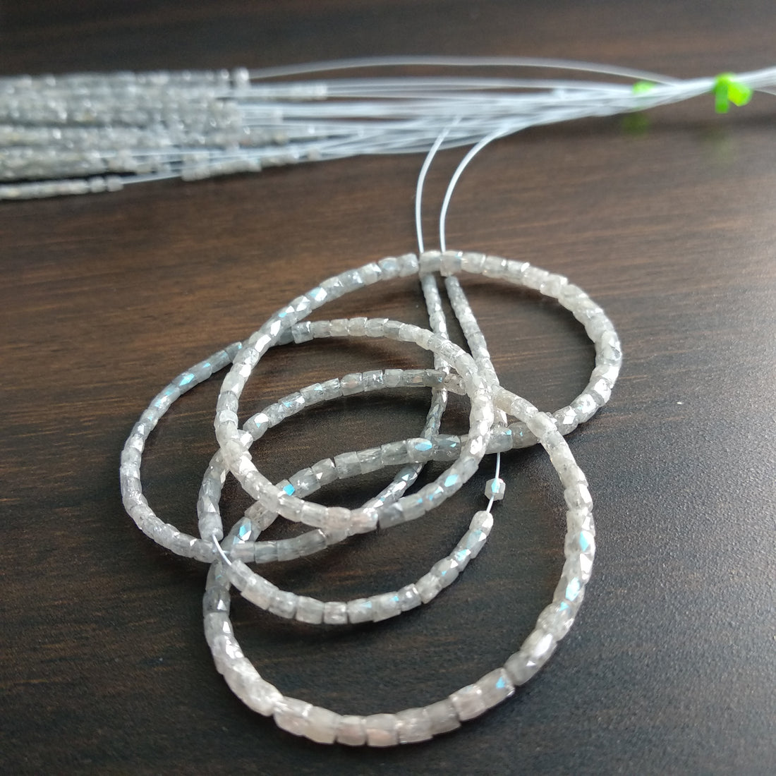 20.00 Ct 1.50-2.50 MM Natural Gray Color Pipe Tube Loose Diamond Beads 16" Strand Necklace wt Silver Clasp