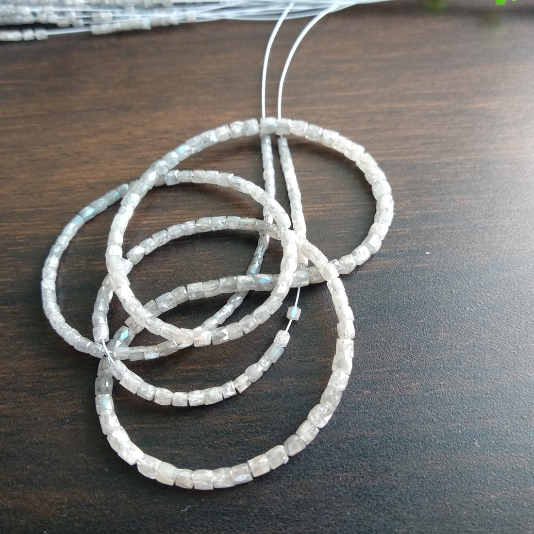 20.00 Ct 1.50-2.50 MM Natural Gray Color Pipe Tube Loose Diamond Beads 16" Strand Necklace wt Silver Clasp