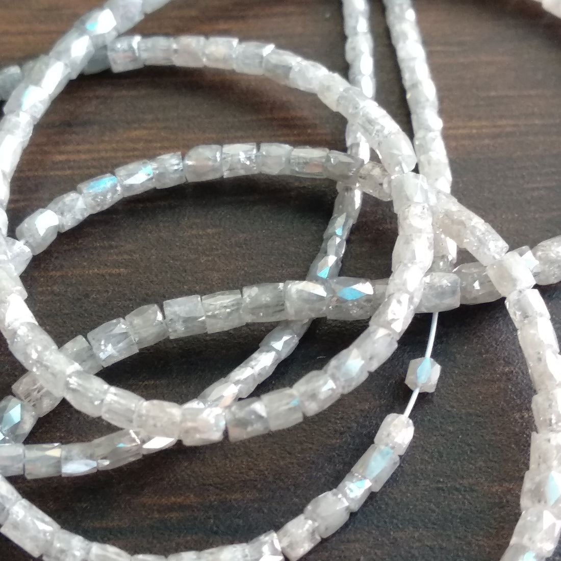 20.00 Ct 1.50-2.50 MM Natural Gray Color Pipe Tube Loose Diamond Beads 16" Strand Necklace wt Silver Clasp
