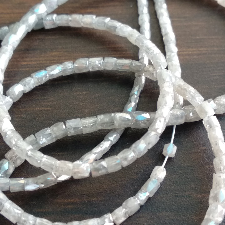 20.00 Ct 1.50-2.50 MM Natural Gray Color Pipe Tube Loose Diamond Beads 16" Strand Necklace wt Silver Clasp