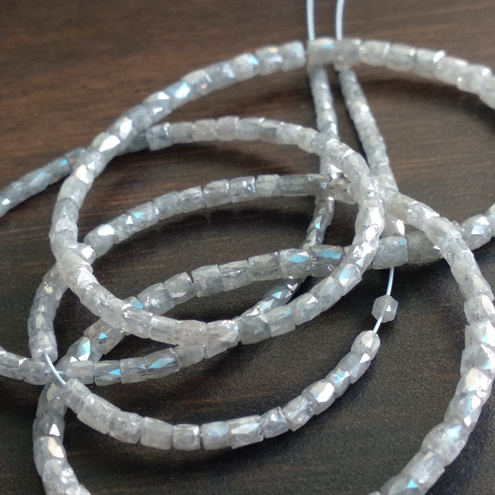 13.00 Ct Natural Gray Color Pipe Tube Loose Diamond Beads 16" Strand Necklace wt Silver Clasp