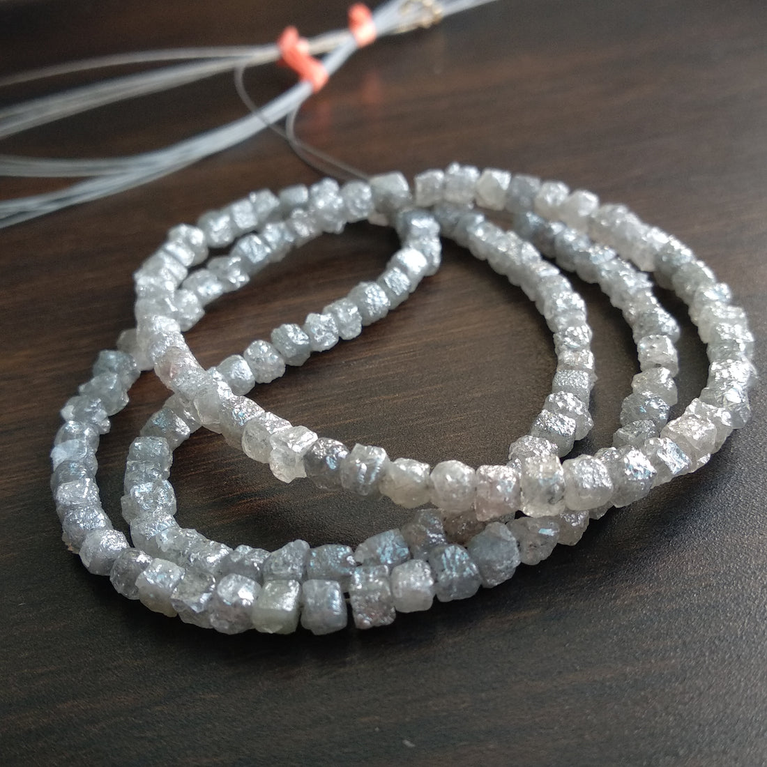 Cube Diamond, 20 Carat Natural Cube Rough Diamonds Beads Strand, White Grey Square Raw Diamonds Beads 16" Strand