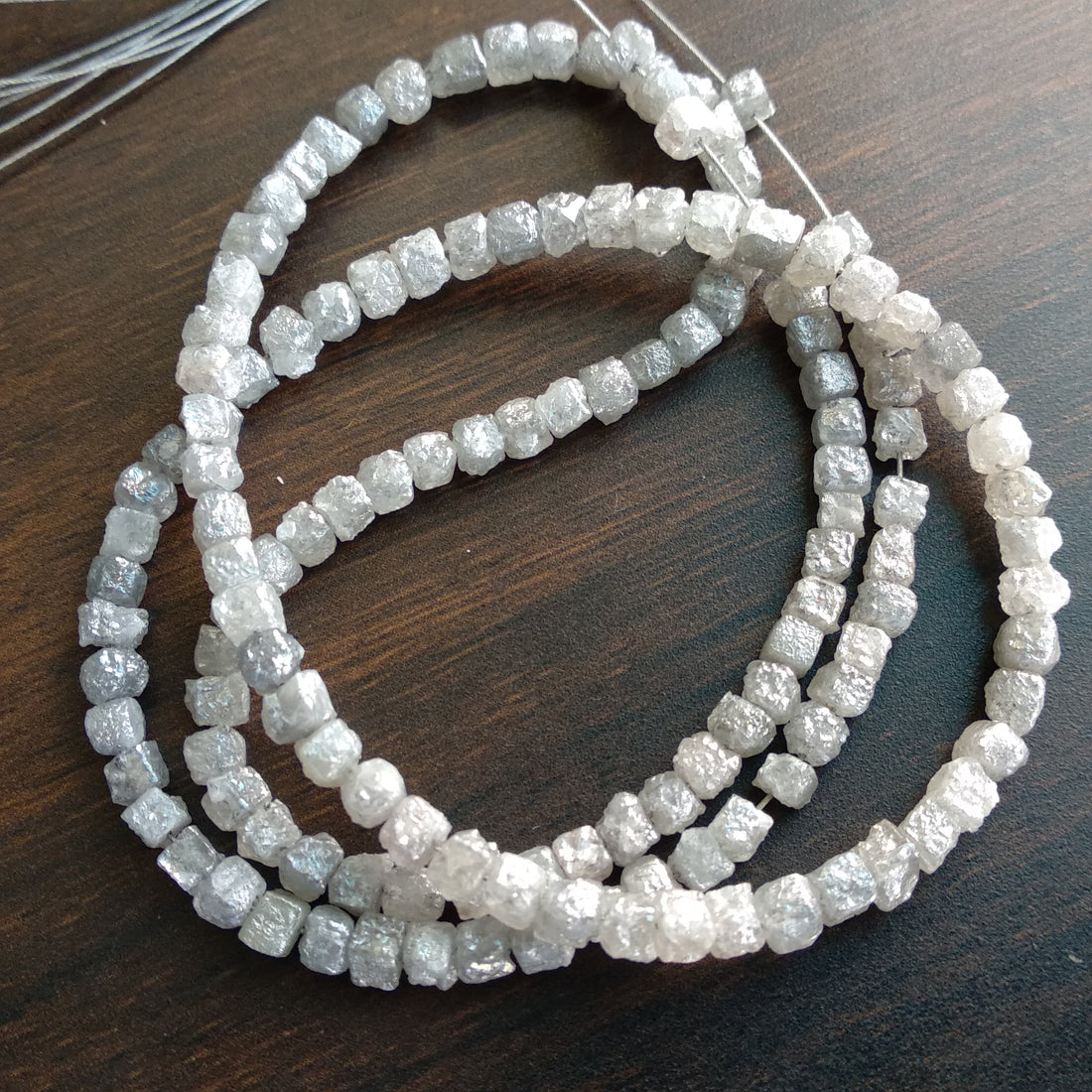 Cube Diamond, 20 Carat Natural Cube Rough Diamonds Beads Strand, White Grey Square Raw Diamonds Beads 16" Strand