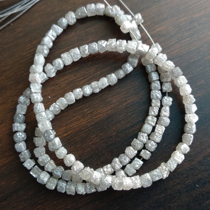 Cube Diamond, 20 Carat Natural Cube Rough Diamonds Beads Strand, White Grey Square Raw Diamonds Beads 16" Strand
