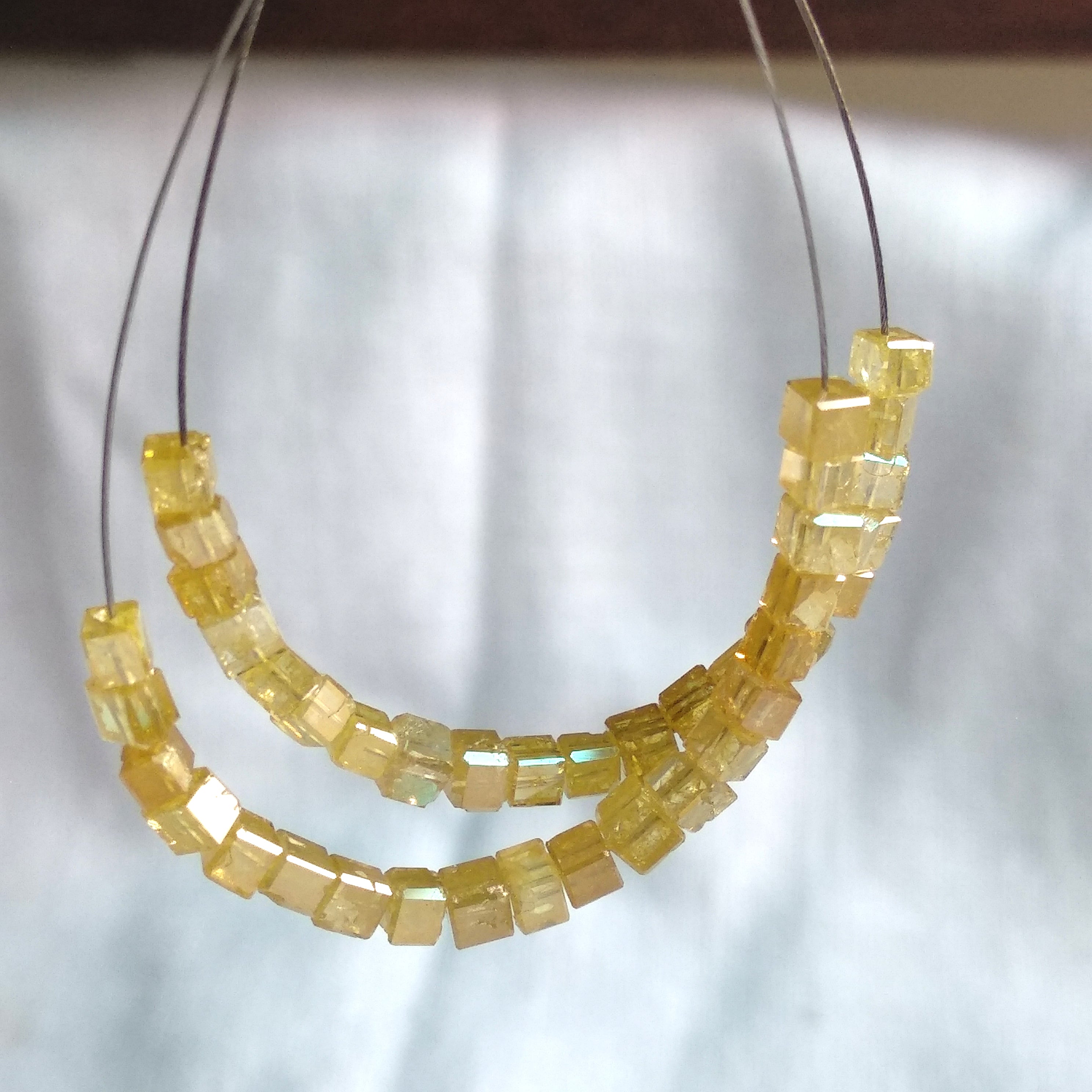 3.00 Ct Natural Yellow Color Cube Polished Loose Diamonds Beads for Earring Set, 1.5 to 2.0 MM Size