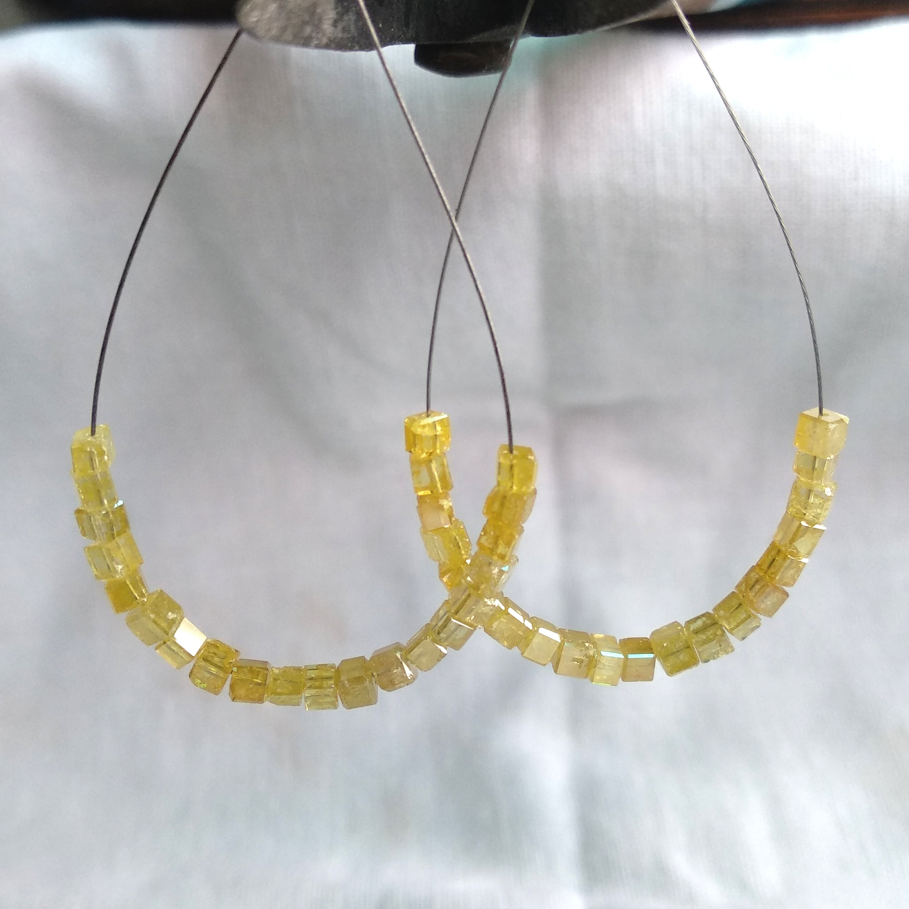 3.00 Ct Natural Yellow Color Cube Polished Loose Diamonds Beads for Earring Set, 1.5 to 2.0 MM Size