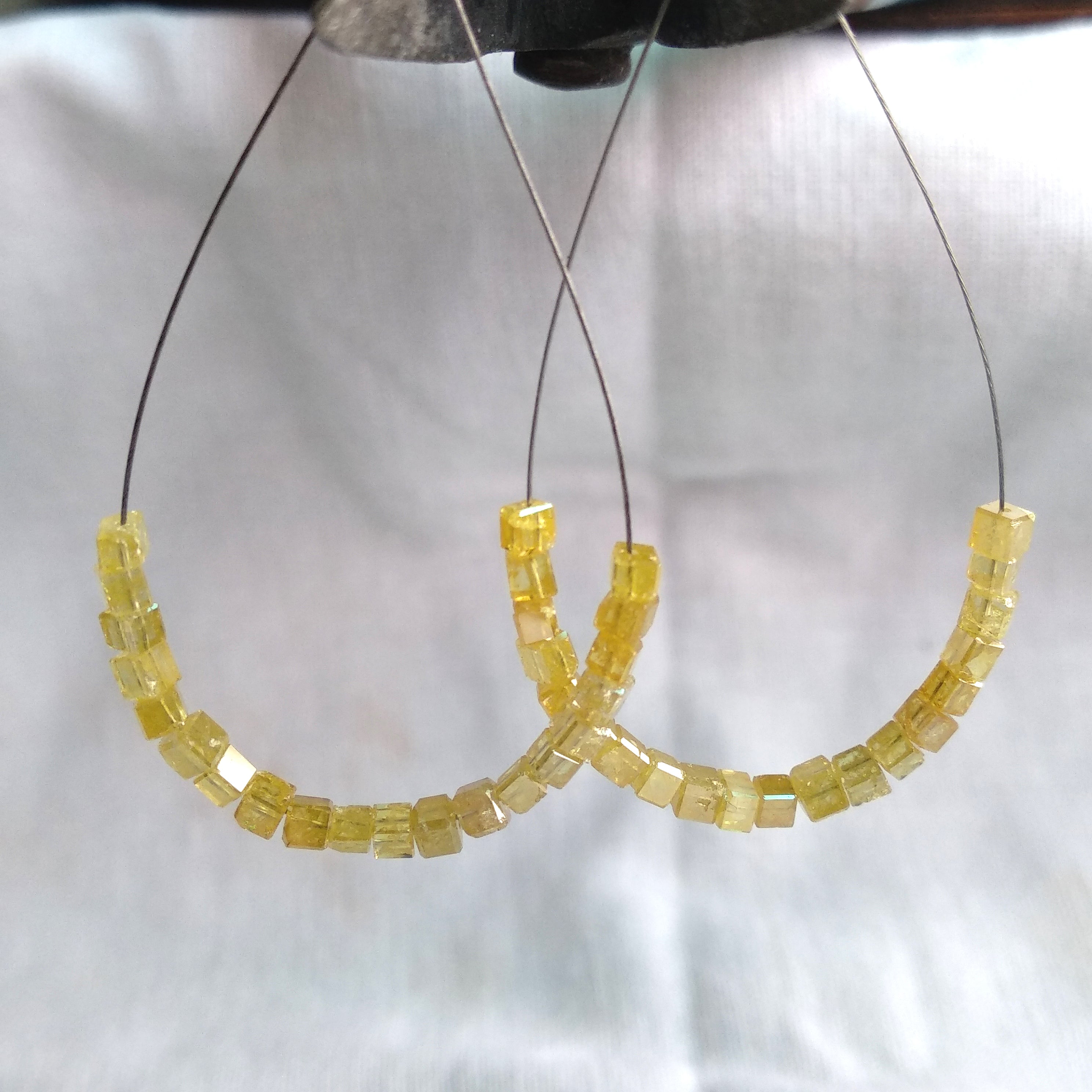3.00 Ct Natural Yellow Color Cube Polished Loose Diamonds Beads for Earring Set, 1.5 to 2.0 MM Size