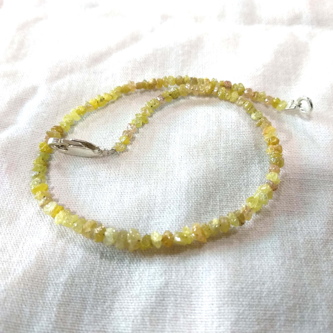 8.00 Ct Natural Yellow Color Rough Raw Loose Diamond Beads 6.50 Inch Bracelet wt Silver Clasp