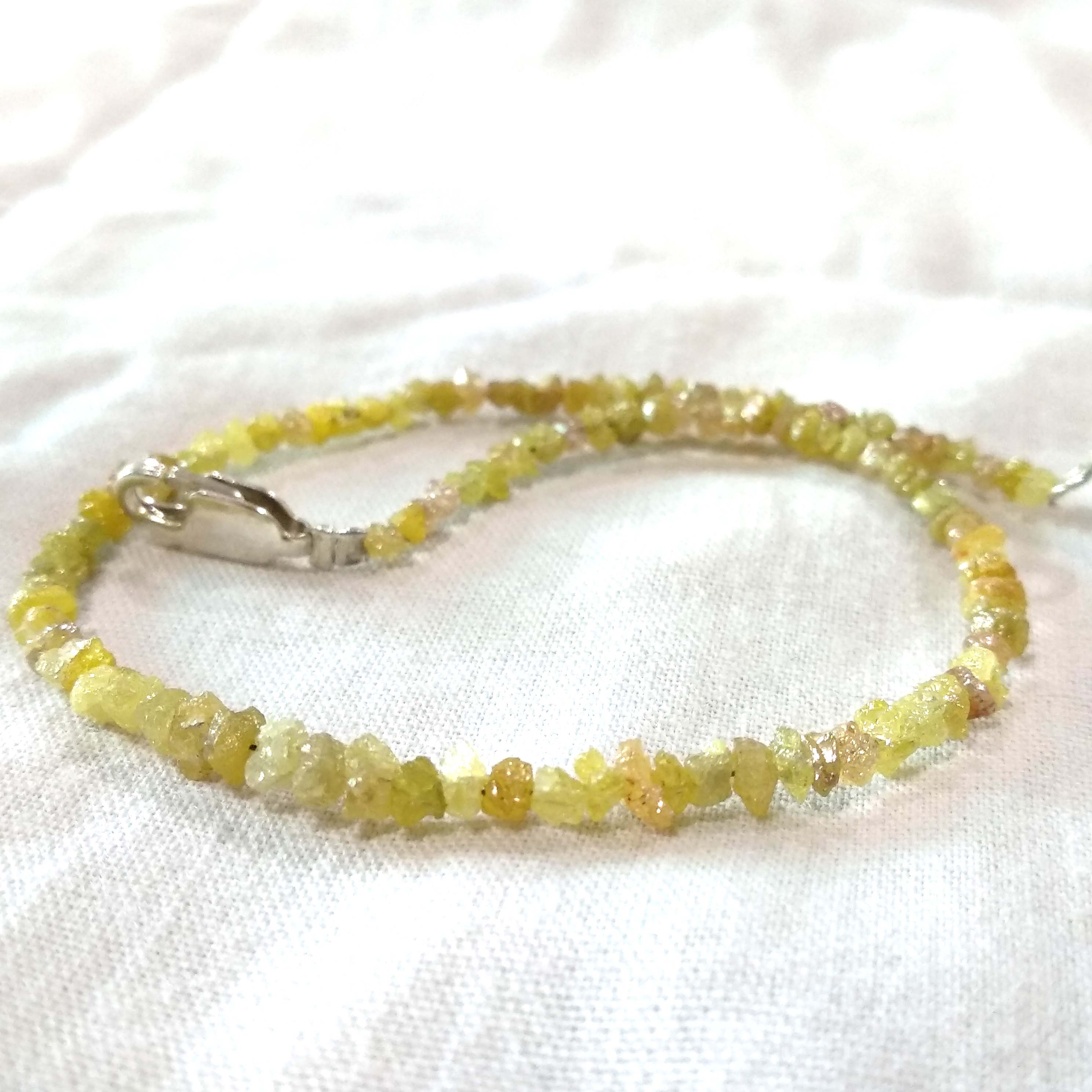 8.00 Ct Natural Yellow Color Rough Raw Loose Diamond Beads 6.50 Inch Bracelet wt Silver Clasp