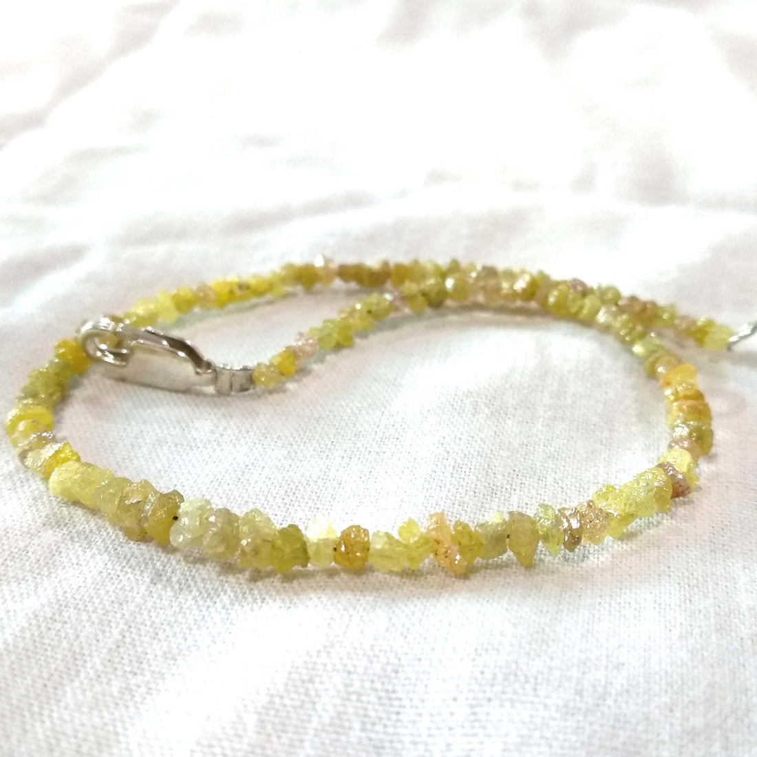 8.00 Ct Natural Yellow Color Rough Raw Loose Diamond Beads 6.50 Inch Bracelet wt Silver Clasp