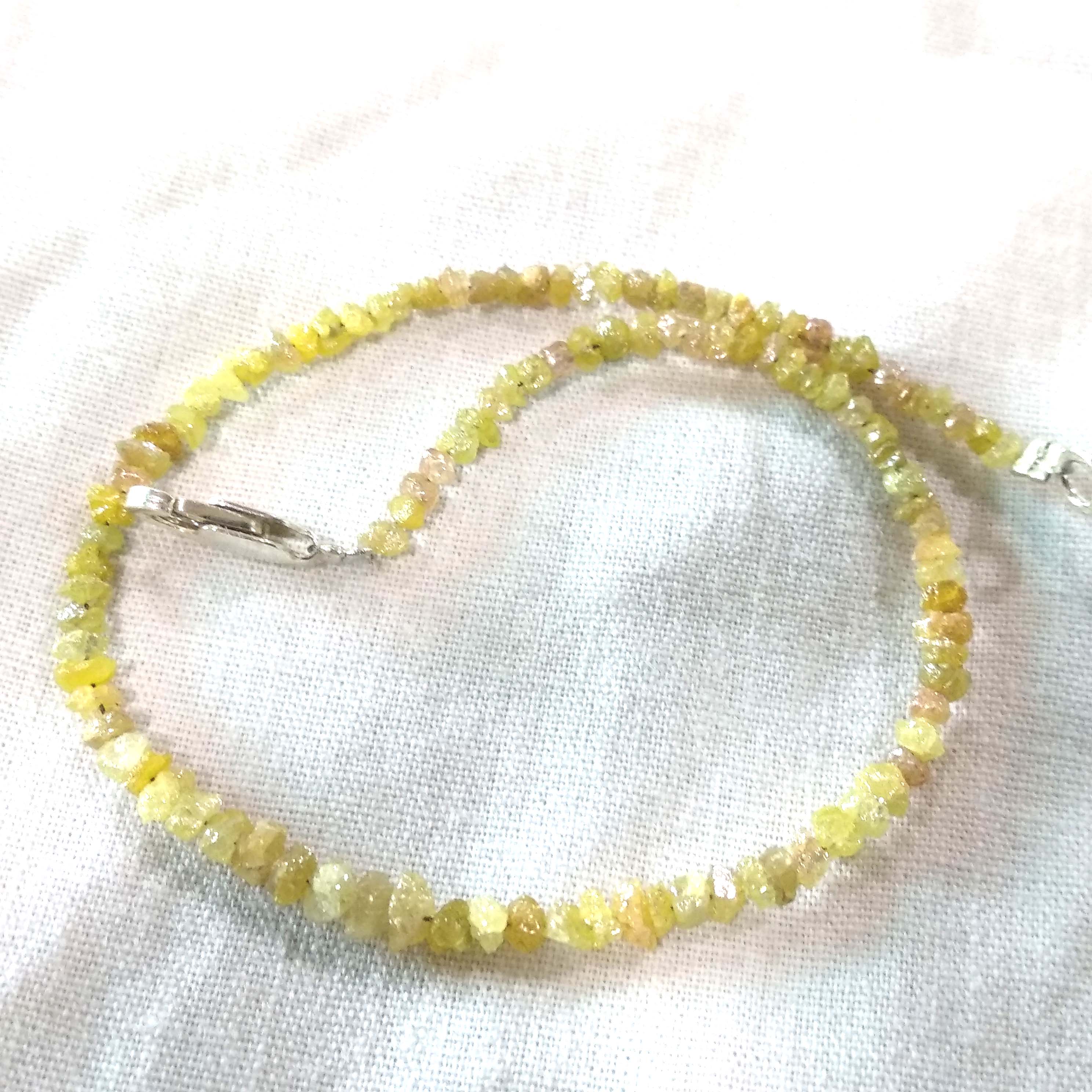 8.00 Ct Natural Yellow Color Rough Raw Loose Diamond Beads 6.50 Inch Bracelet wt Silver Clasp