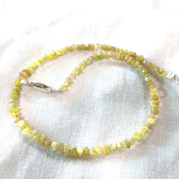 8.00 Ct Natural Yellow Color Rough Raw Loose Diamond Beads 6.50 Inch Bracelet wt Silver Clasp