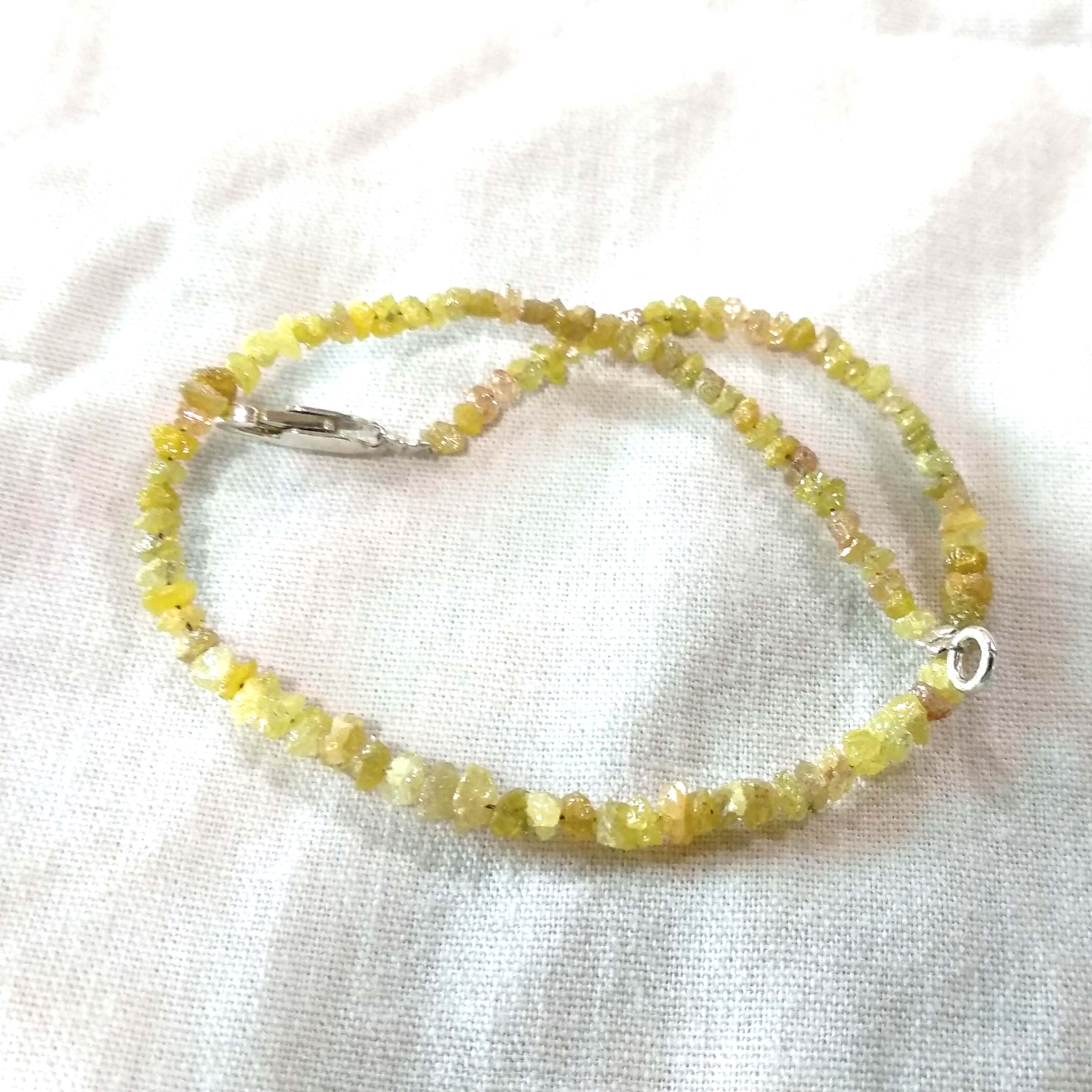 8.00 Ct Natural Yellow Color Rough Raw Loose Diamond Beads 6.50 Inch Bracelet wt Silver Clasp