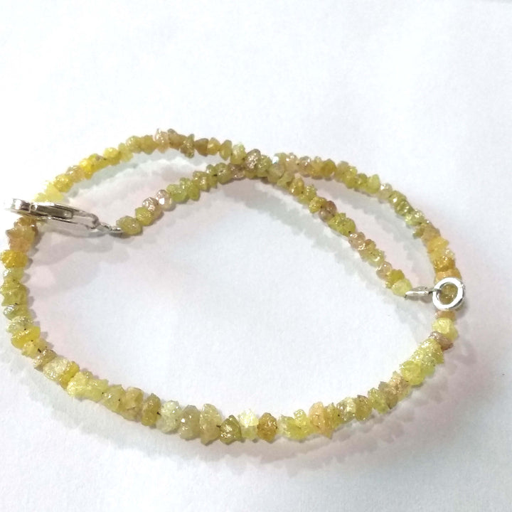 8.00 Ct Natural Yellow Color Rough Raw Loose Diamond Beads 6.50 Inch Bracelet wt Silver Clasp