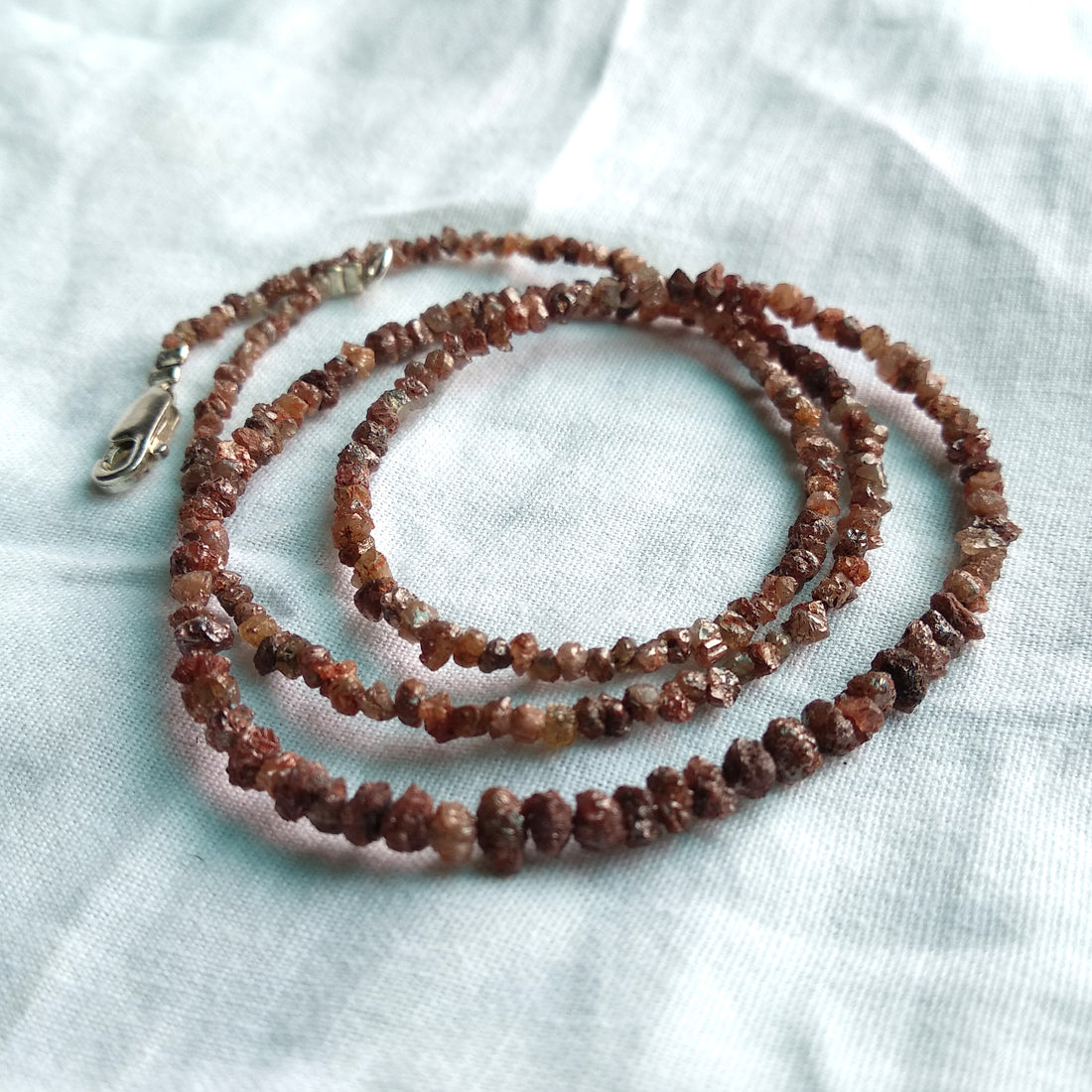 20 Carat Full Strand Natural Red Rough Diamond Beads 2mm-3mm 16inch long Strand Necklace wt Silver Clasp