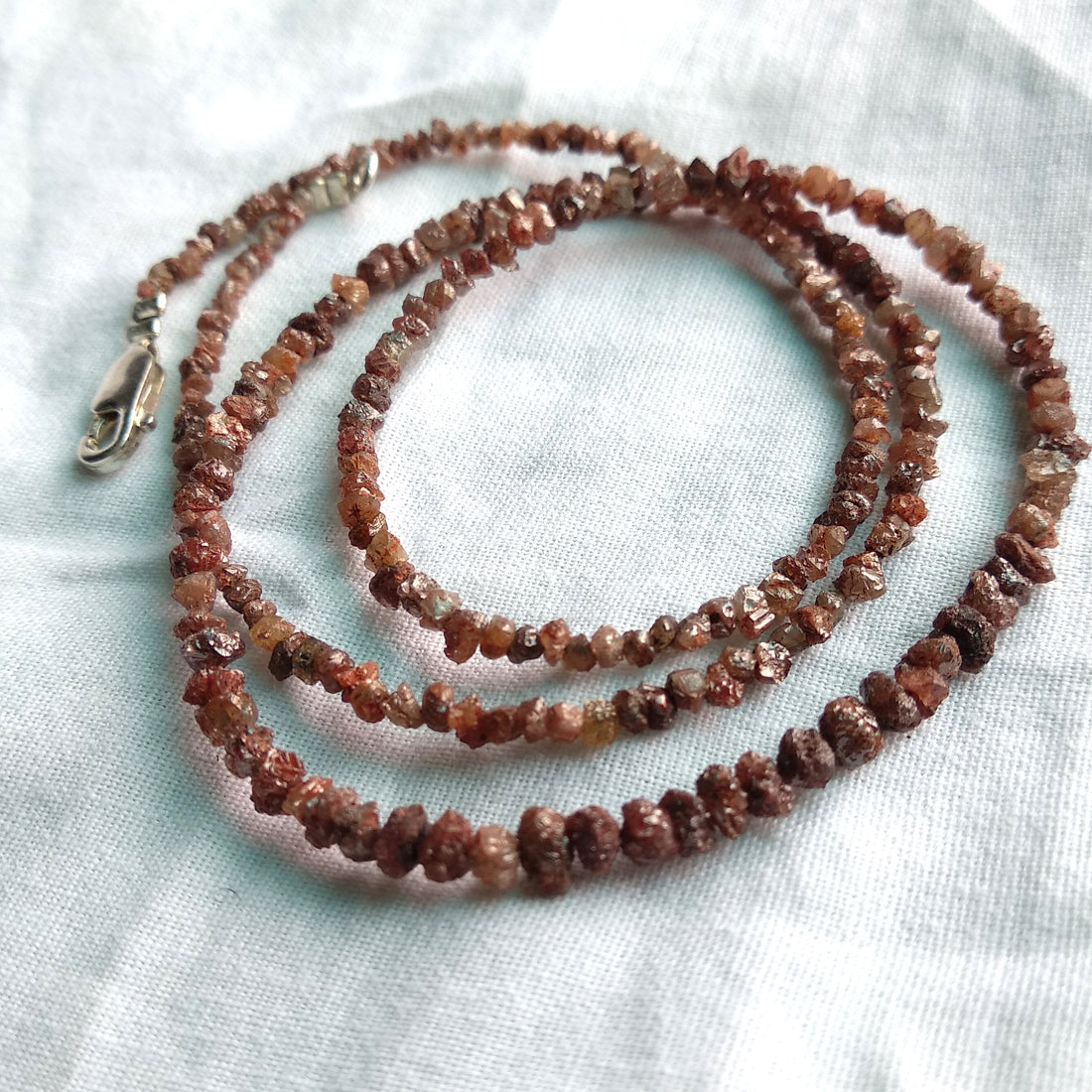 20 Carat Full Strand Natural Red Rough Diamond Beads 2mm-3mm 16inch long Strand Necklace wt Silver Clasp