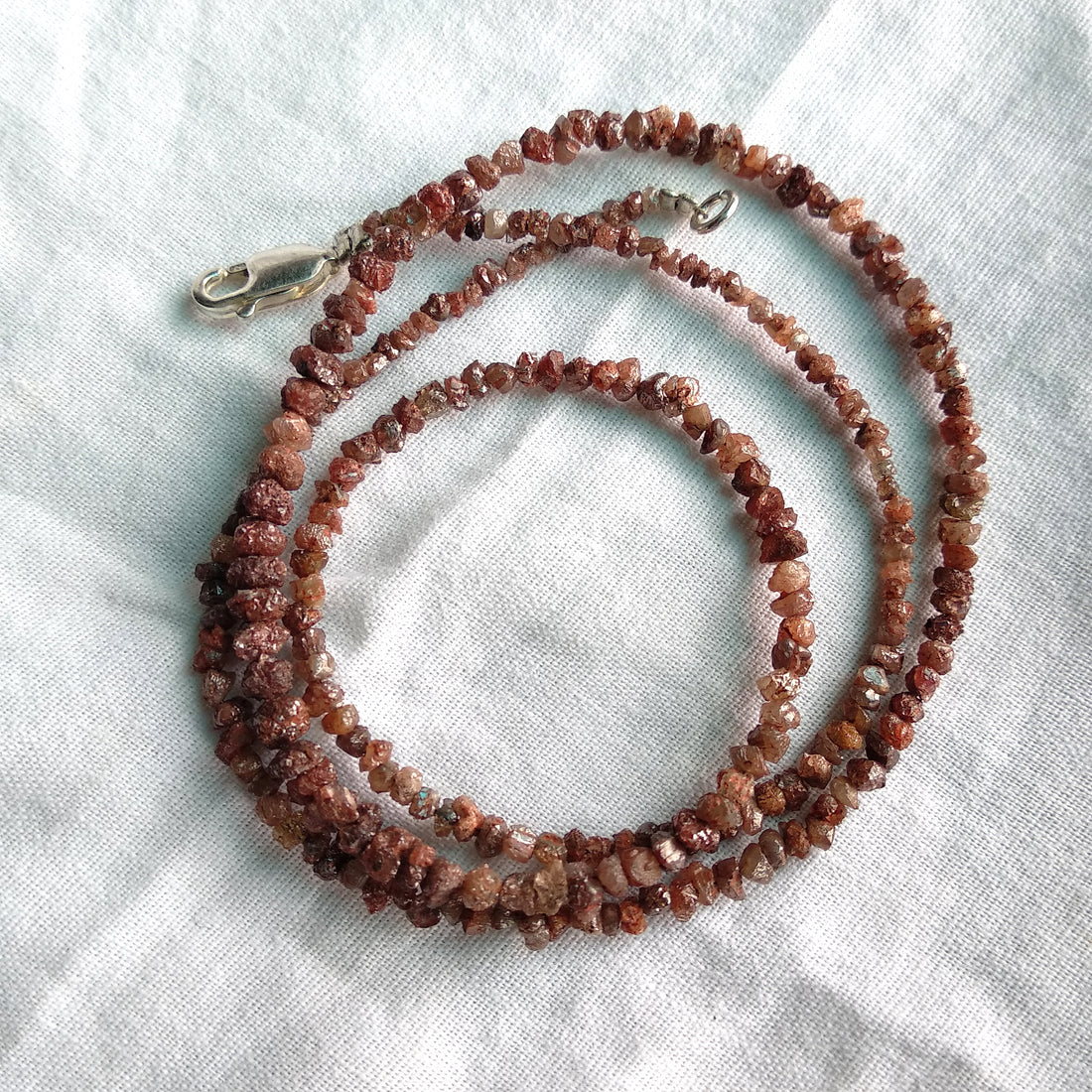 20 Carat Full Strand Natural Red Rough Diamond Beads 2mm-3mm 16inch long Strand Necklace wt Silver Clasp
