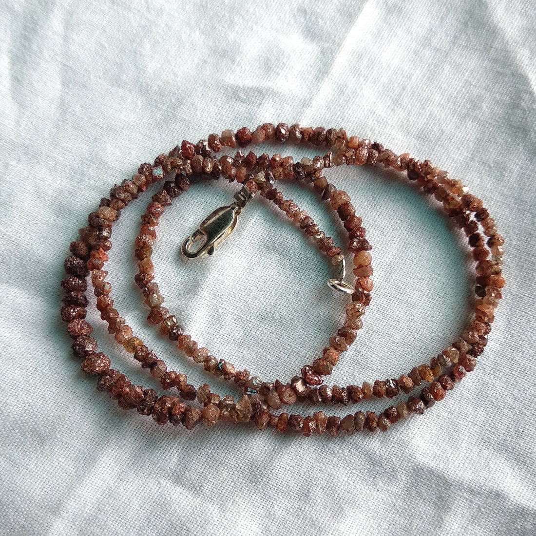 20 Carat Full Strand Natural Red Rough Diamond Beads 2mm-3mm 16inch long Strand Necklace wt Silver Clasp
