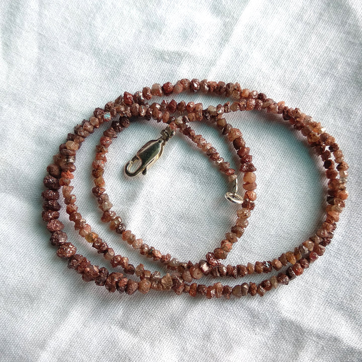 20 Carat Full Strand Natural Red Rough Diamond Beads 2mm-3mm 16inch long Strand Necklace wt Silver Clasp