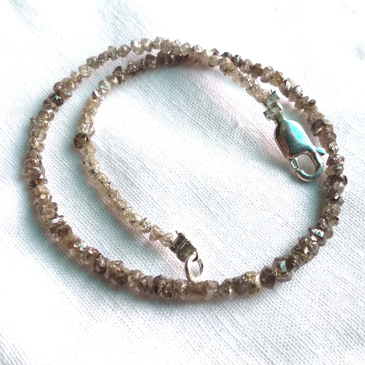 8.00 Ct Natural Brown Raw Rough Loose Diamond Beads 6.50" Bracelet Chain wt Silver Clasp