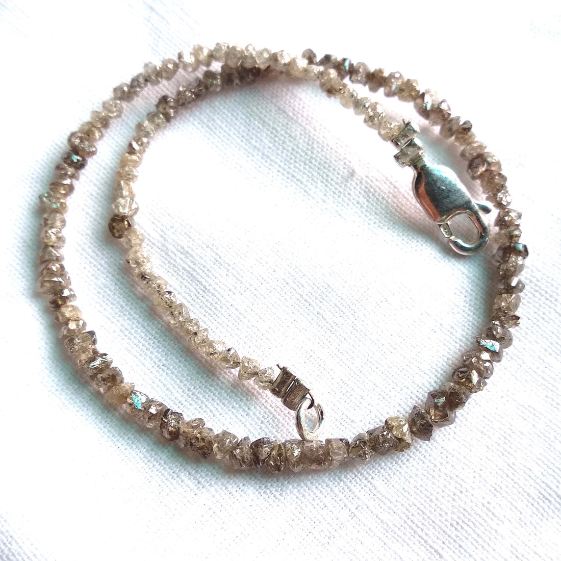 8.00 Ct Natural Brown Raw Rough Loose Diamond Beads 6.50" Bracelet Chain wt Silver Clasp