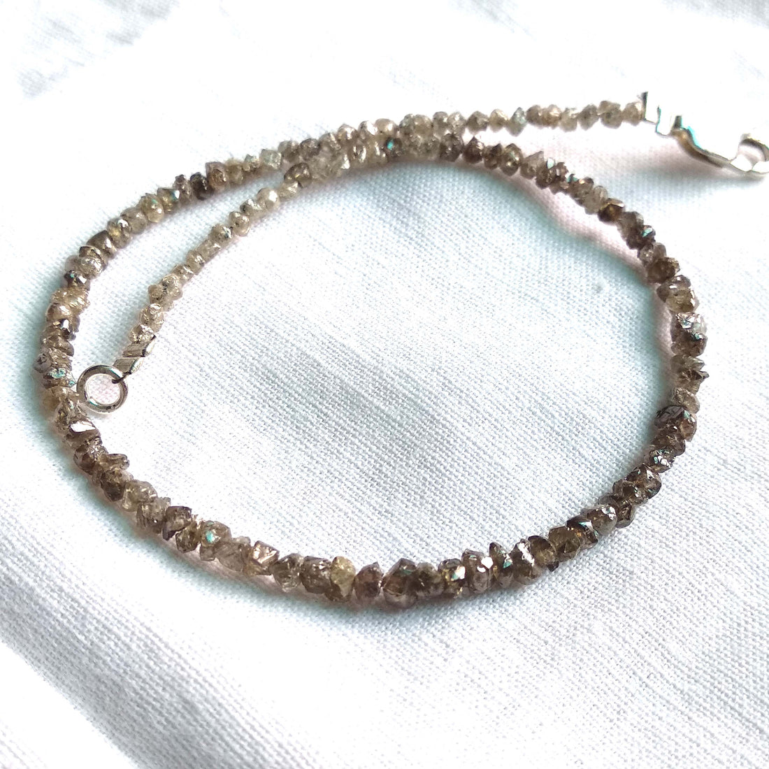 8.00 Ct Natural Brown Raw Rough Loose Diamond Beads 6.50" Bracelet Chain wt Silver Clasp
