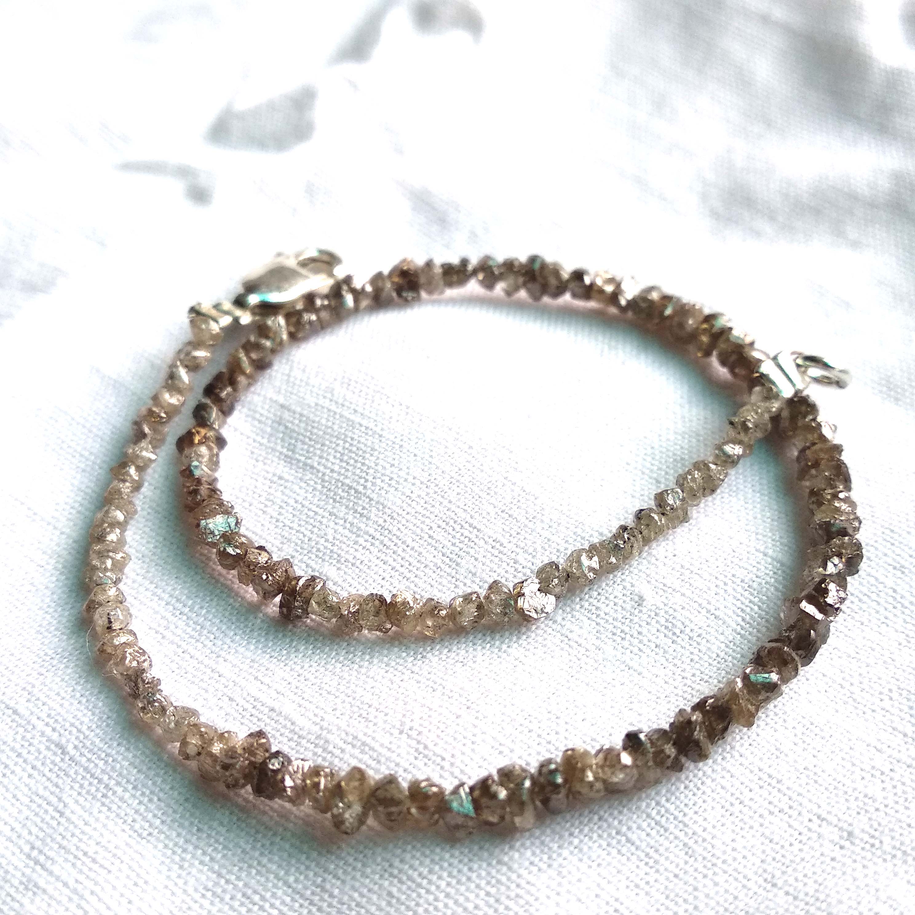 8.00 Ct Natural Brown Raw Rough Loose Diamond Beads 6.50" Bracelet Chain wt Silver Clasp