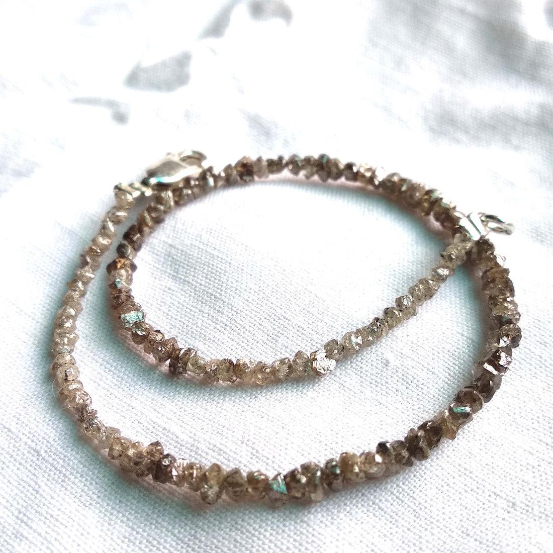 8.00 Ct Natural Brown Raw Rough Loose Diamond Beads 6.50" Bracelet Chain wt Silver Clasp