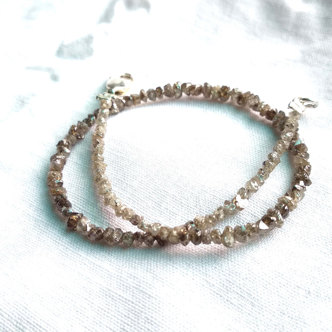 8.00 Ct Natural Brown Raw Rough Loose Diamond Beads 6.50" Bracelet Chain wt Silver Clasp