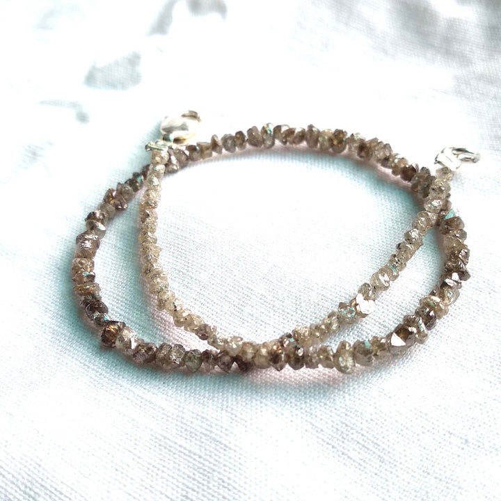 8.00 Ct Natural Brown Raw Rough Loose Diamond Beads 6.50" Bracelet Chain wt Silver Clasp