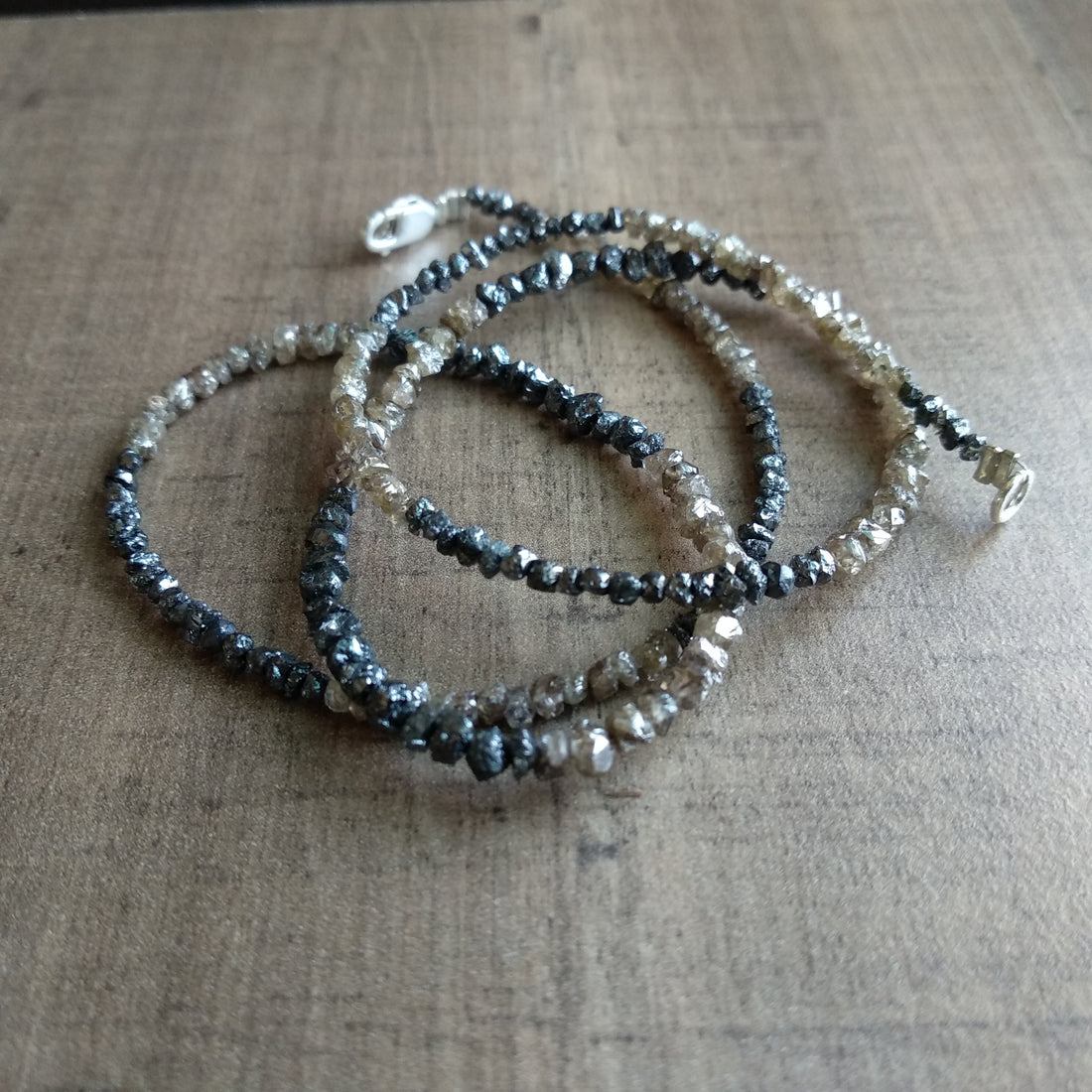 Natural Brown Black Rough Loose Diamond Beads, Raw Diamond Chips Beads 2 mm-3 mm 16" long Strand Necklace