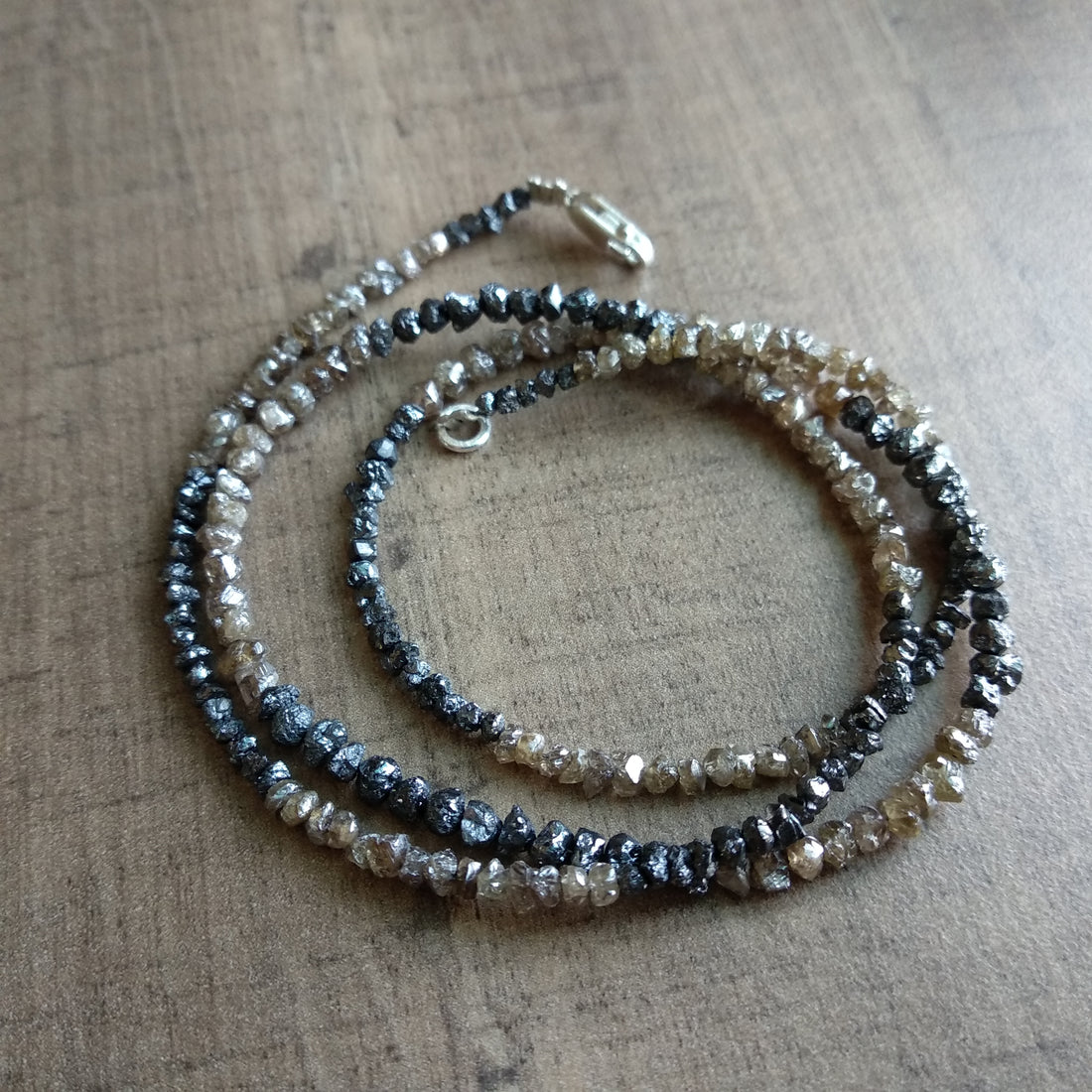 Natural Brown Black Rough Loose Diamond Beads, Raw Diamond Chips Beads 2 mm-3 mm 16" long Strand Necklace