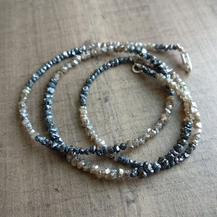 Natural Brown Black Rough Loose Diamond Beads, Raw Diamond Chips Beads 2 mm-3 mm 16" long Strand Necklace