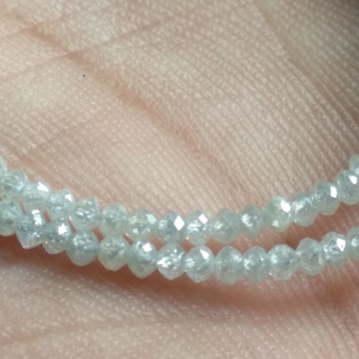 15 Carat Natural White Color Polished Round Loose Diamond Beads 16 Inch Strand Necklace wt Silver Clasp