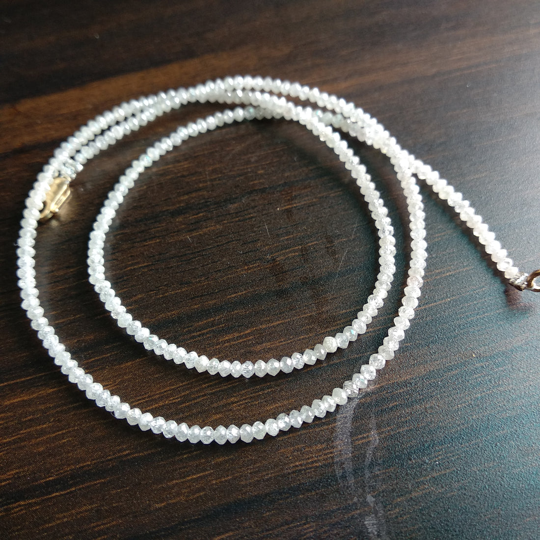 15 Carat Natural White Color Polished Round Loose Diamond Beads 16 Inch Strand Necklace wt Silver Clasp