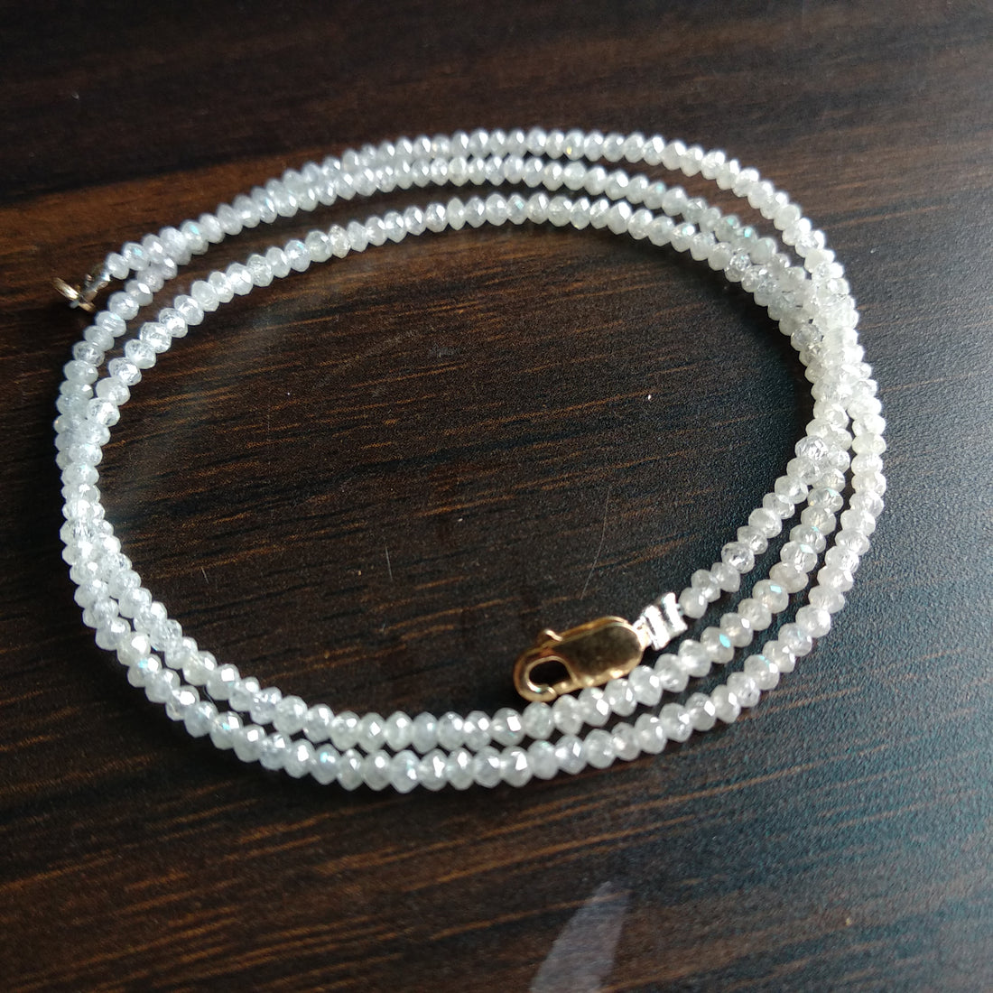 15 Carat Natural White Color Polished Round Loose Diamond Beads 16 Inch Strand Necklace wt Silver Clasp