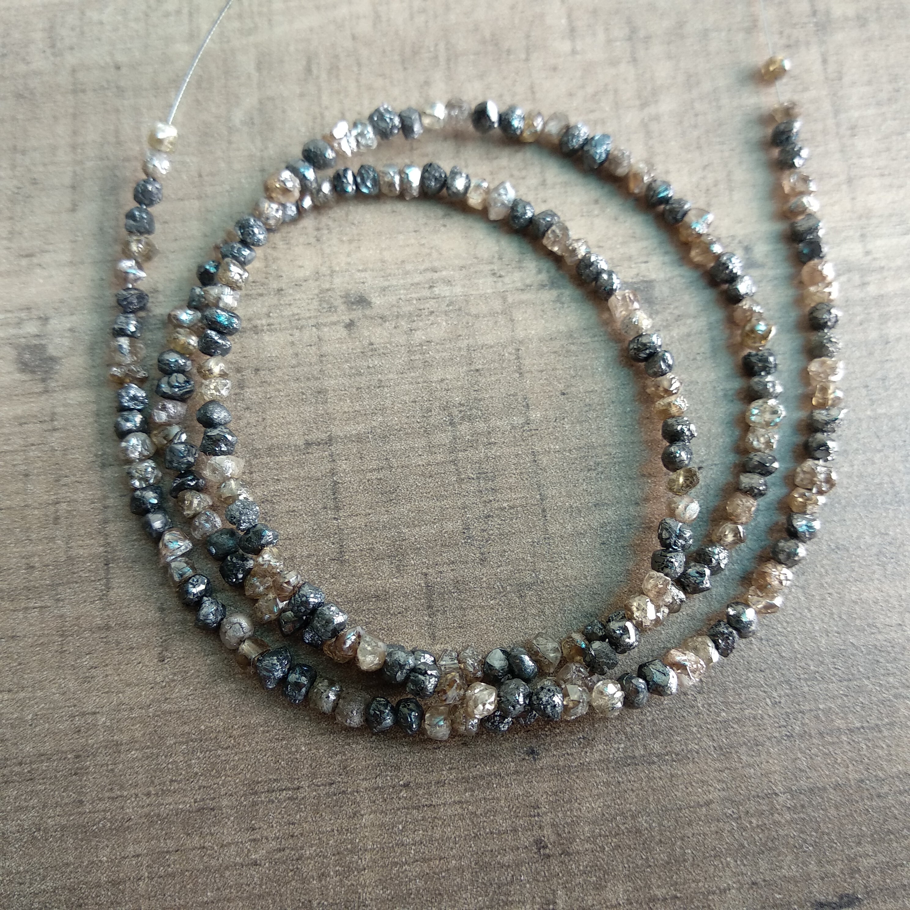 20 Carat Natural Brown Black Rough Raw Diamond Beads 2.5 mm-3 mm 16" long strand Necklace