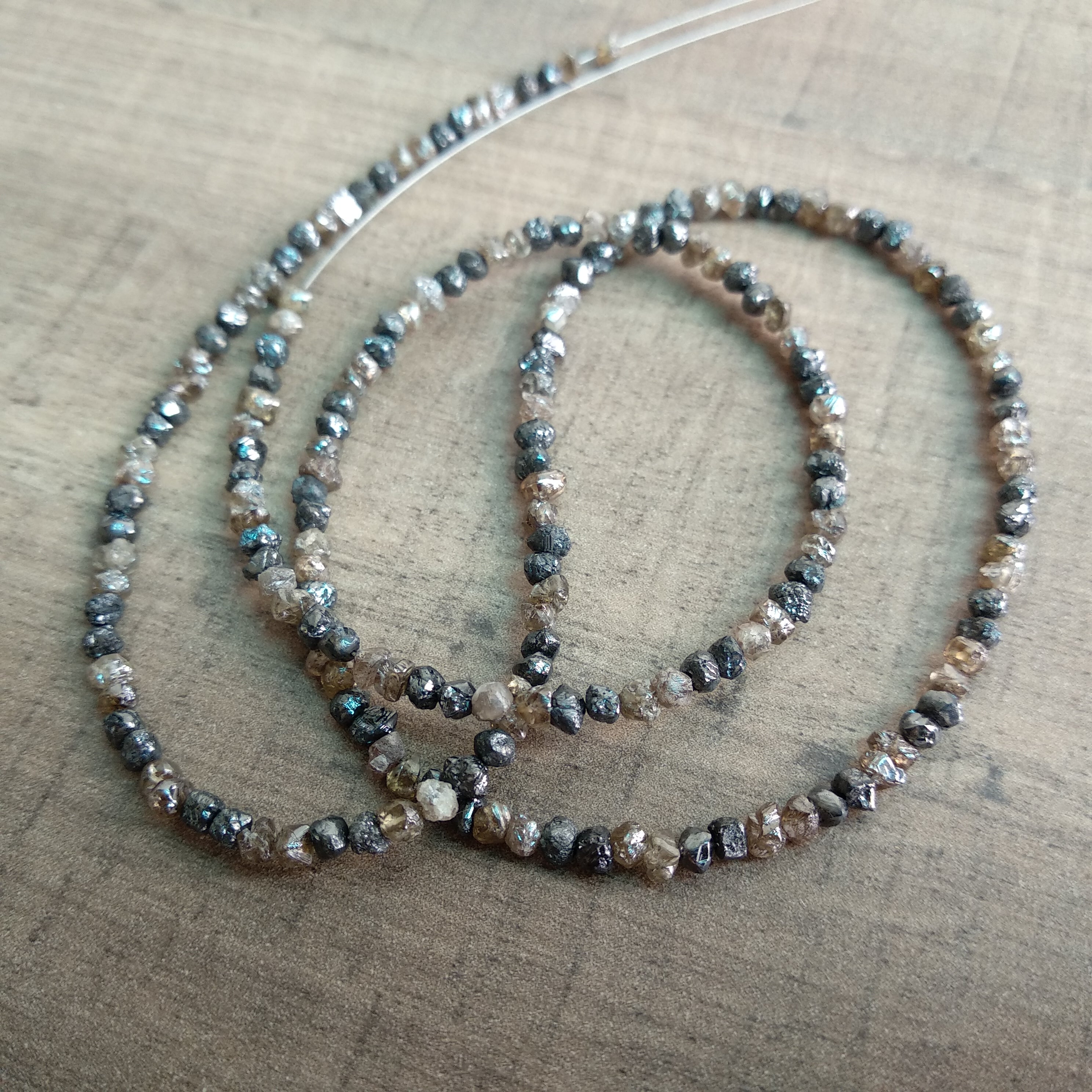20 Carat Natural Brown Black Rough Raw Diamond Beads 2.5 mm-3 mm 16" long strand Necklace
