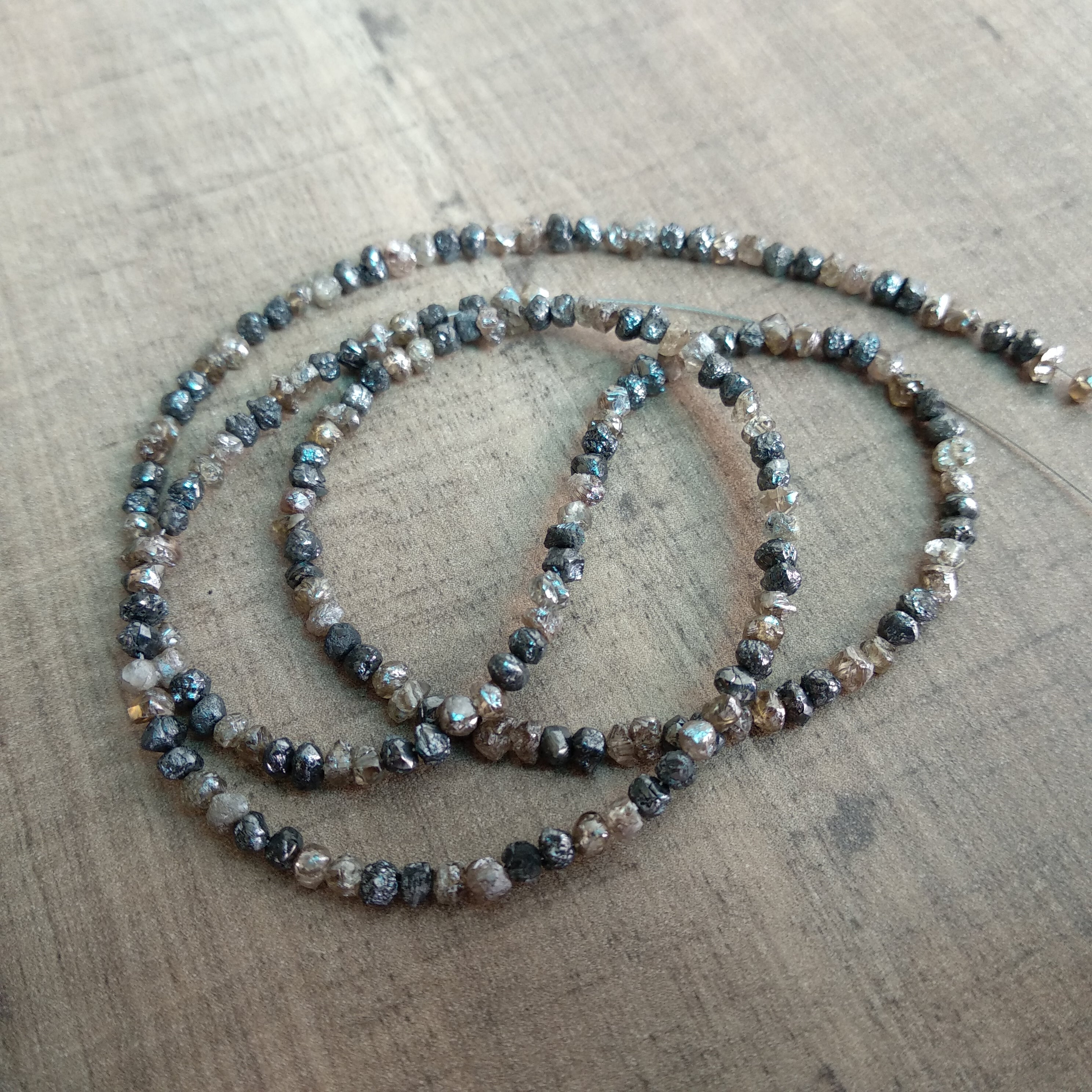 20 Carat Natural Brown Black Rough Raw Diamond Beads 2.5 mm-3 mm 16" long strand Necklace