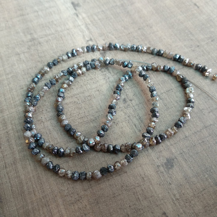 20 Carat Natural Brown Black Rough Raw Diamond Beads 2.5 mm-3 mm 16" long strand Necklace