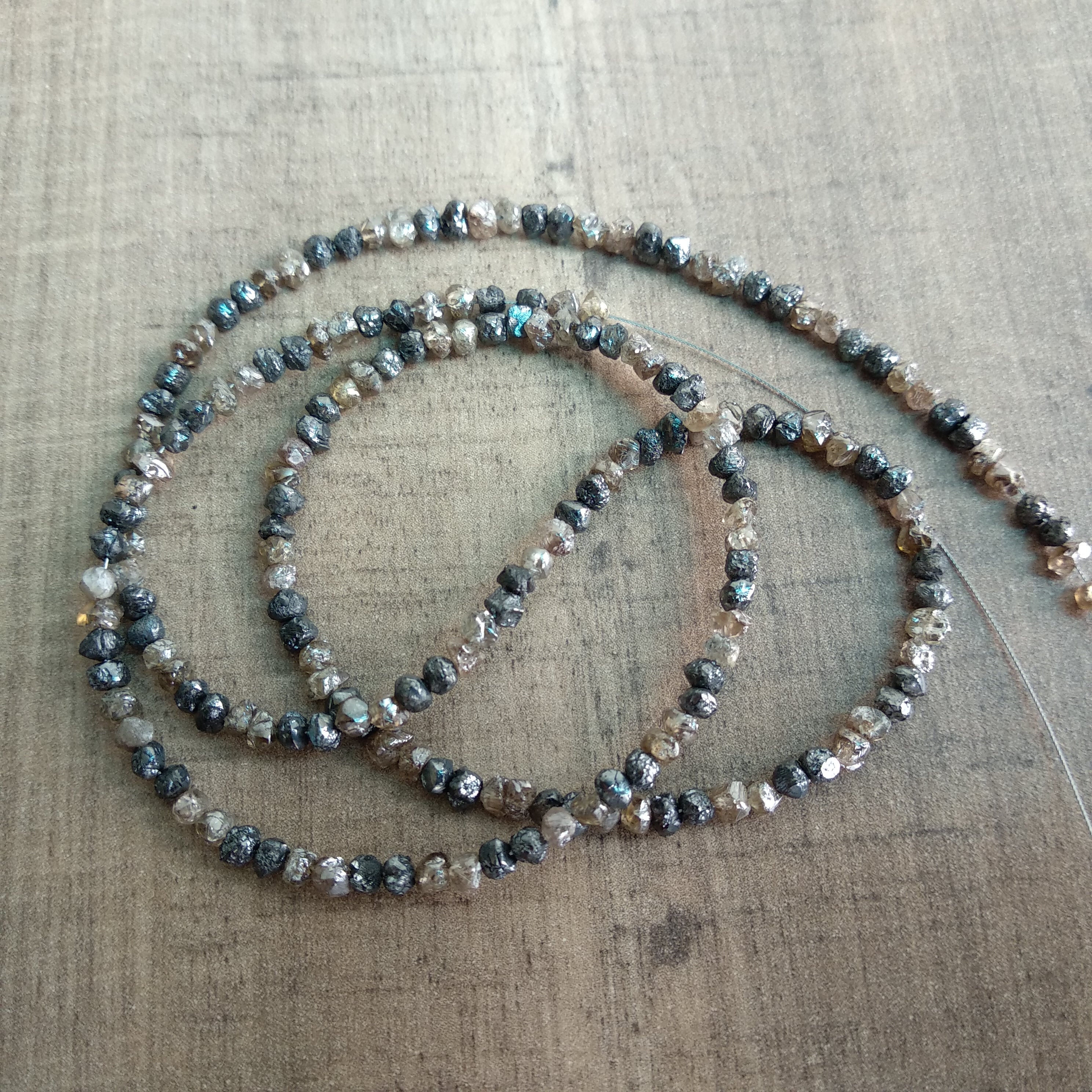 20 Carat Natural Brown Black Rough Raw Diamond Beads 2.5 mm-3 mm 16" long strand Necklace