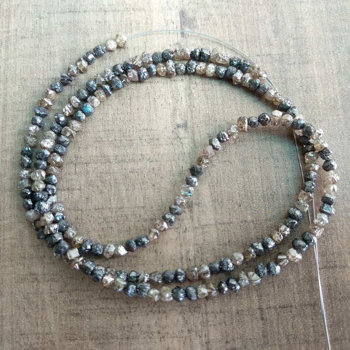 20 Carat Natural Brown Black Rough Raw Diamond Beads 2.5 mm-3 mm 16" long strand Necklace